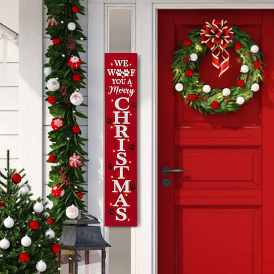 Glitzhome® 3.5ft. Lighted Dog Christmas Porch Sign with Timer